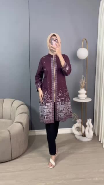 Batik Couple (BATIKWILIS)-Atasan Batik Couple TunikKancing Depan Kemeja Batik Lengan Panjang Baju Seragam Wanita