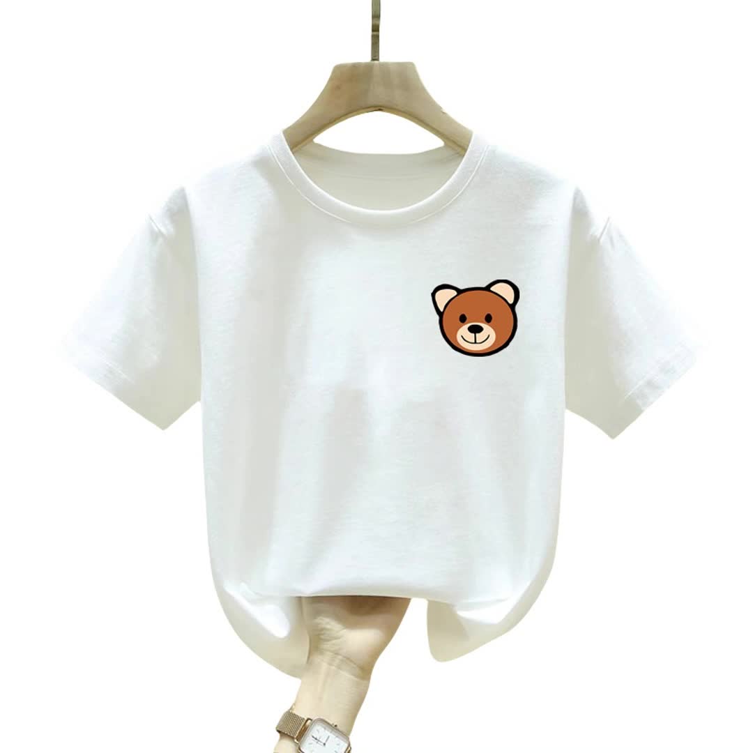 Kaos Anak-Anak manis kartun Profil beruang Anak laki-laki gadis Lengan pendek hitam dan putih Fashion T-SHIRT