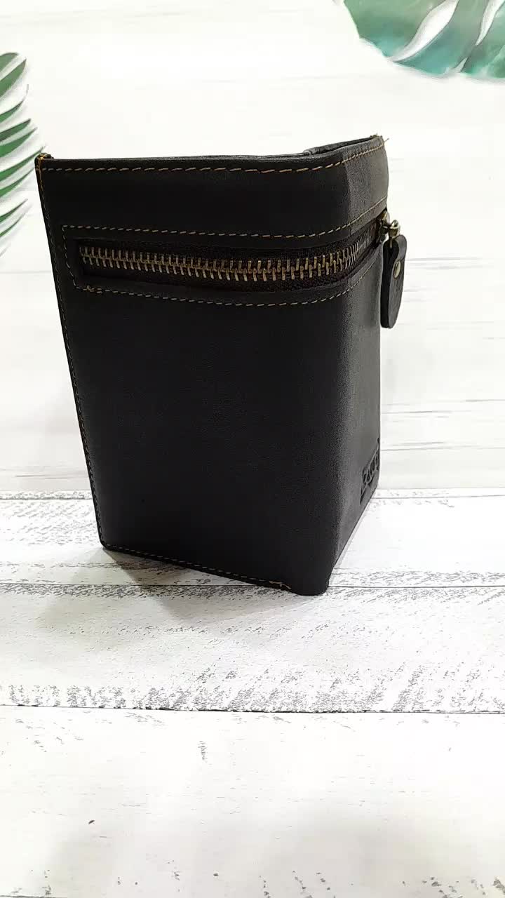 Dompet Pria Lipat 3/4 Kulit Sapi Model Resleting Luar Kartu 10 Slot & 4 Saku Terjepit - Uang