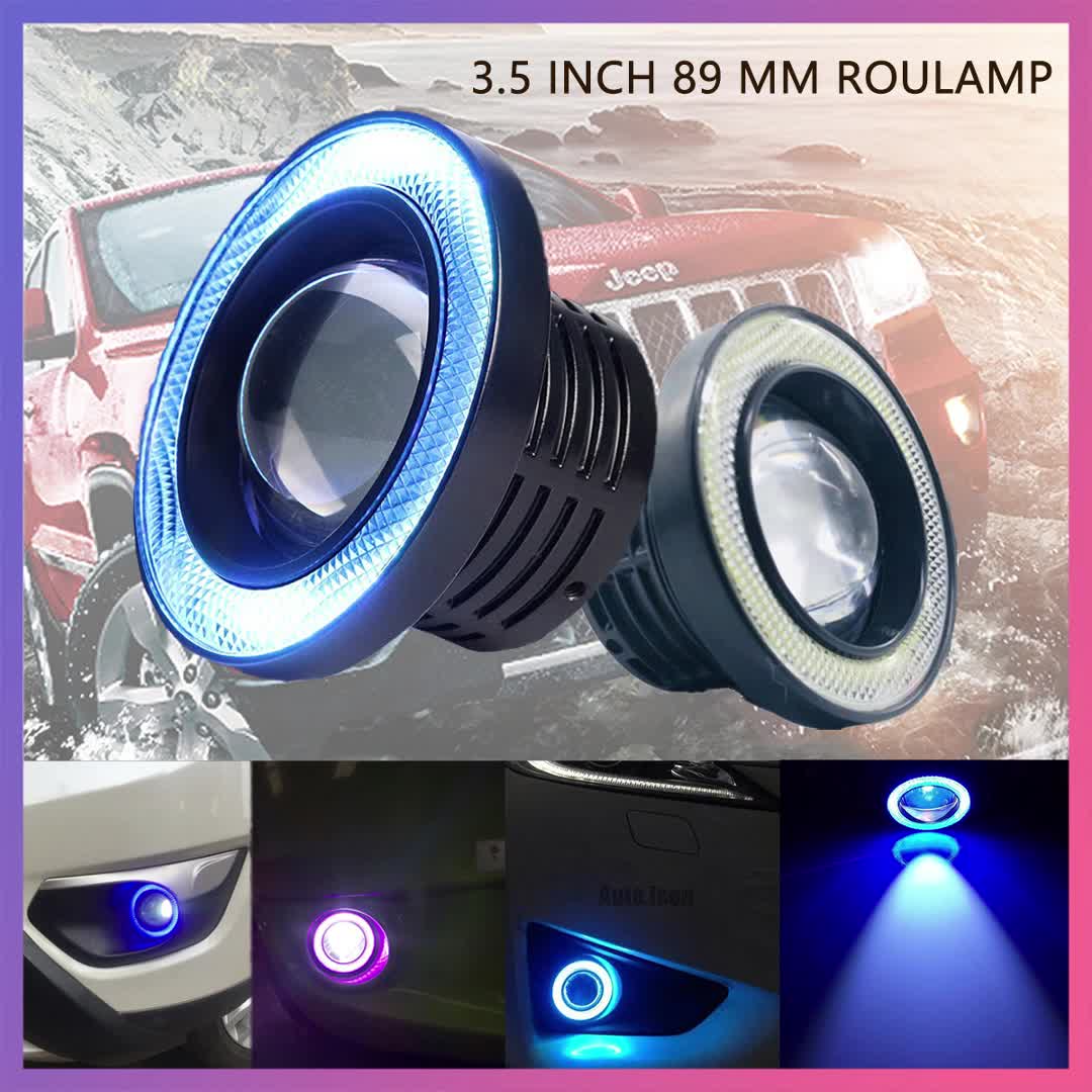 Lampu Kabut 2Pcs 89mm 3 inchi Fog Light Projie Mobil Foglamp Angel Eyes Universal Ring BIRU