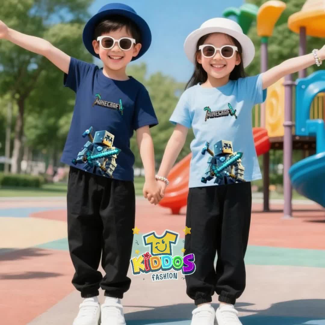 Baju Setelan Anak UNISEX - Pakaian Kaos dan Celana Panjang Fashion Anak Laki Laki dan Perempuan Usia 5-15 Tahun - Motif HERO MINECRAFT