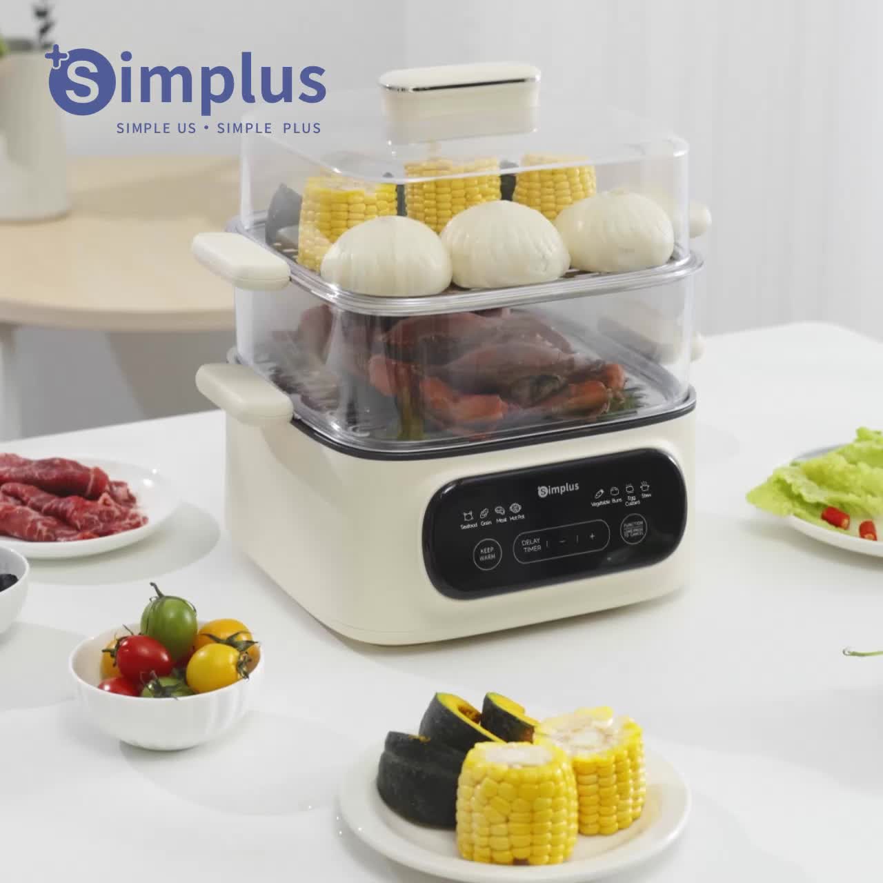 【SUPER PROMO】Simplus Kukusan Listrik 2 Tingkat Kukusan Kapasitas 11L Panci Merebus & Hotpot Delay Timer 24 Jam 8 Menu Prasetel Nampan Stainless Steel DZEG004