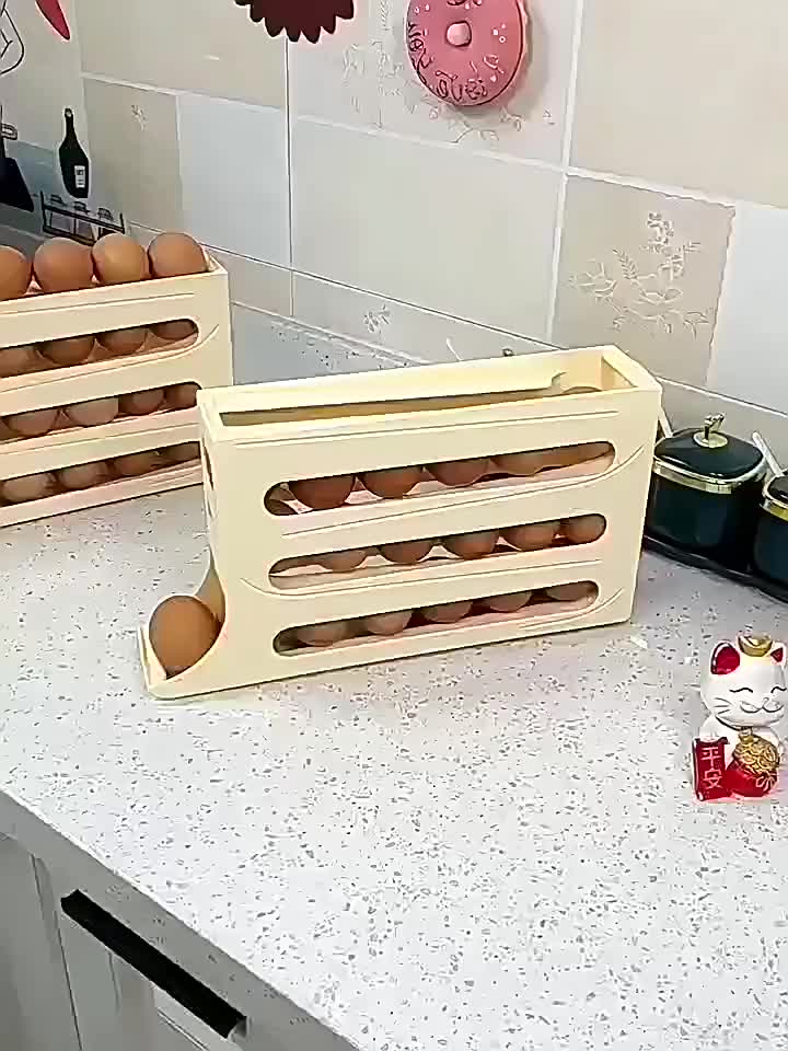 Rak Telur 4 Tingkat Bergulir Otomatis Tempat Dispenser Penyimpanan Telor Susun Egg Box