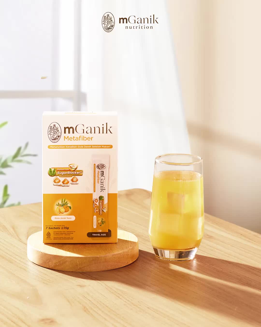 mGanik Metafiber Jeruk Yuzu & Leci 7 Sachet x 15gr - Travel Size - Suplemen Serat Diabetes Herbal Alami Original - Orange Lecy