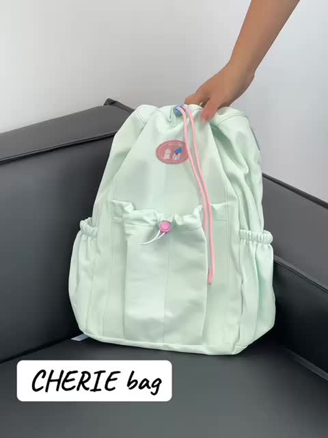 CARL & LEYA Tas Wanita CHERIE bag backpack tas ransel tas sekolah serut Kanvas Travel Pink Hitam
