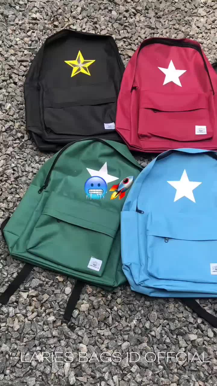 LARIES Stars Hijau Ransel Tas Bintang Hijau Botol Satten Remaja Nongkrong Jalan Jalan Backpack Santai Keren Sekolah Wanita