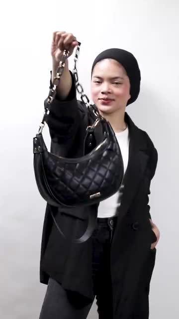 HONYAN LIVE Shriya Shoulder Bag Tas Bahu Wanita  2in1 Tas Selempang Wanita Kulit PU Hitam