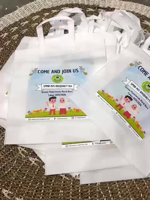 Tas Spunbond Berbagai Ukuran Custom Desain Full warna Minim pembelian 50pcs Totebag