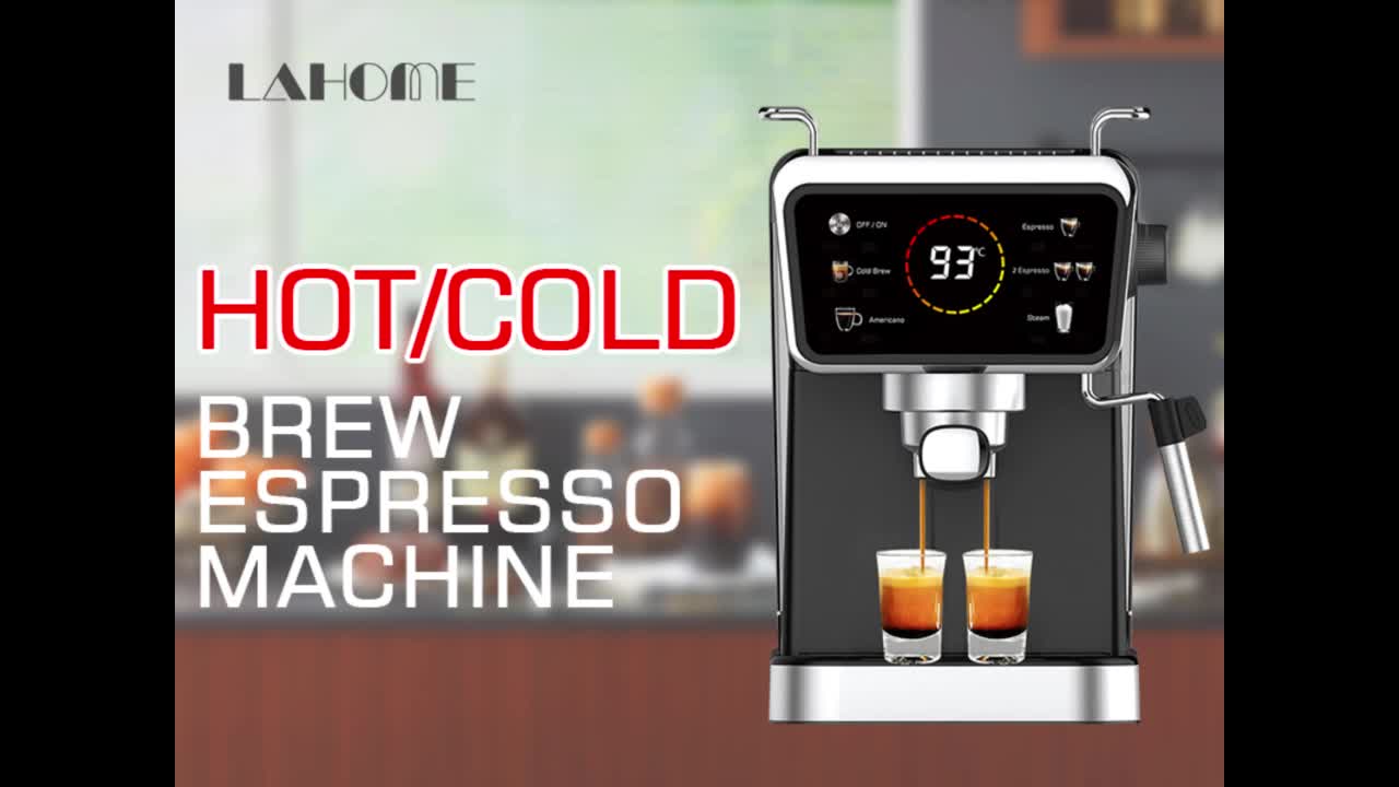 LAHOME Mesin Kopi Espresso 5 in 1 Otomatis Panel Sentuh LCD Dengan Pembuih Susu 20 Bar Full Digital