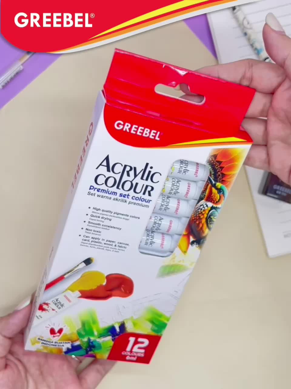 GREEBEL Cat Lukis Akrilik Set 12,18 Dan 24 Warna / Cat Akrilik Kanvas Lukis Set 10 ml (CAT AKRILIK SET 10 ML) / Acrylic Paint / Canvas Paint Acrylic Color 10 ml