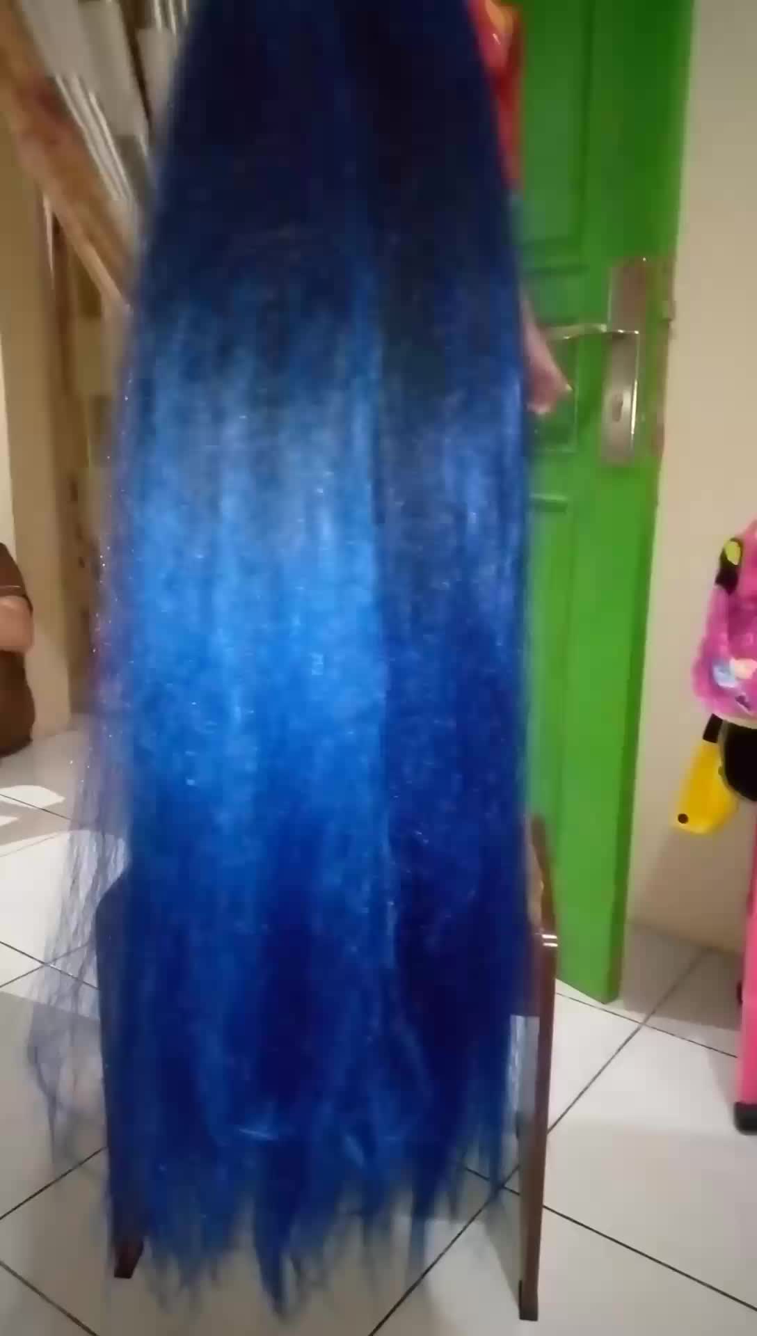 Rambut Sambung Cemara 2 Warna Hitam Biru Dongker panjang 90cm