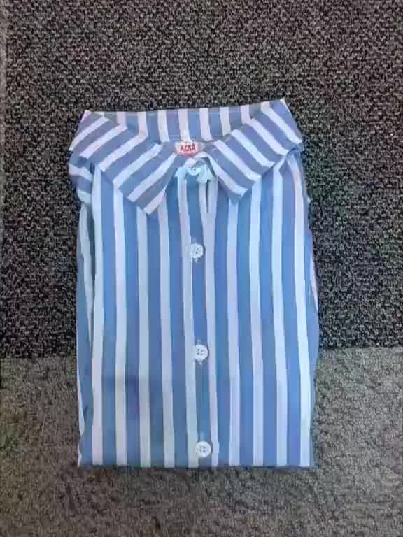 Baju Kemeja Wanita Remaja Nyaman Oversize Motif Garis Stripe Putih Bahan Poly Rayon By Azka Collection
