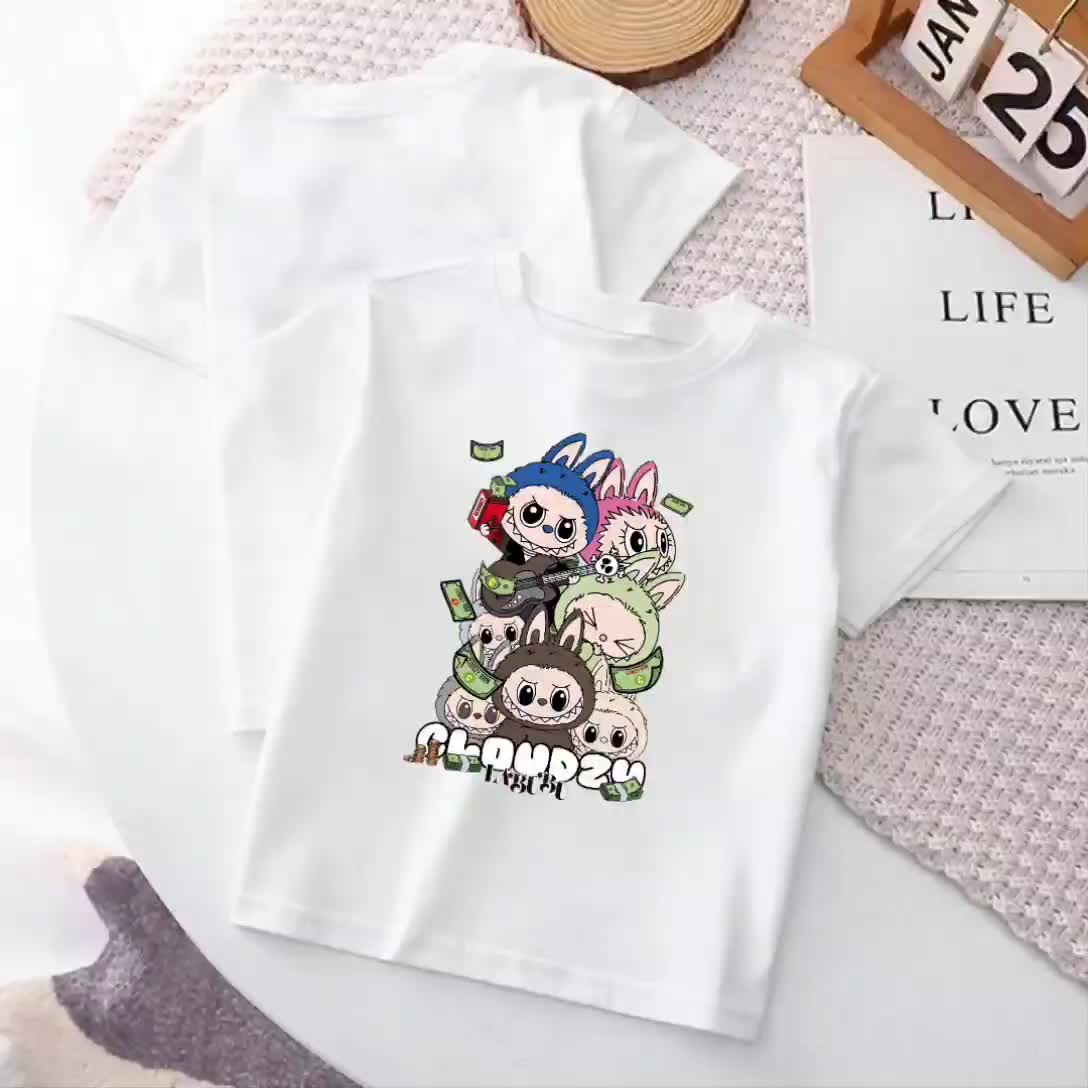 Baju Anak Labubu 2 Lengan Pendek Atasan Anak Cotton Combed 2-16Th