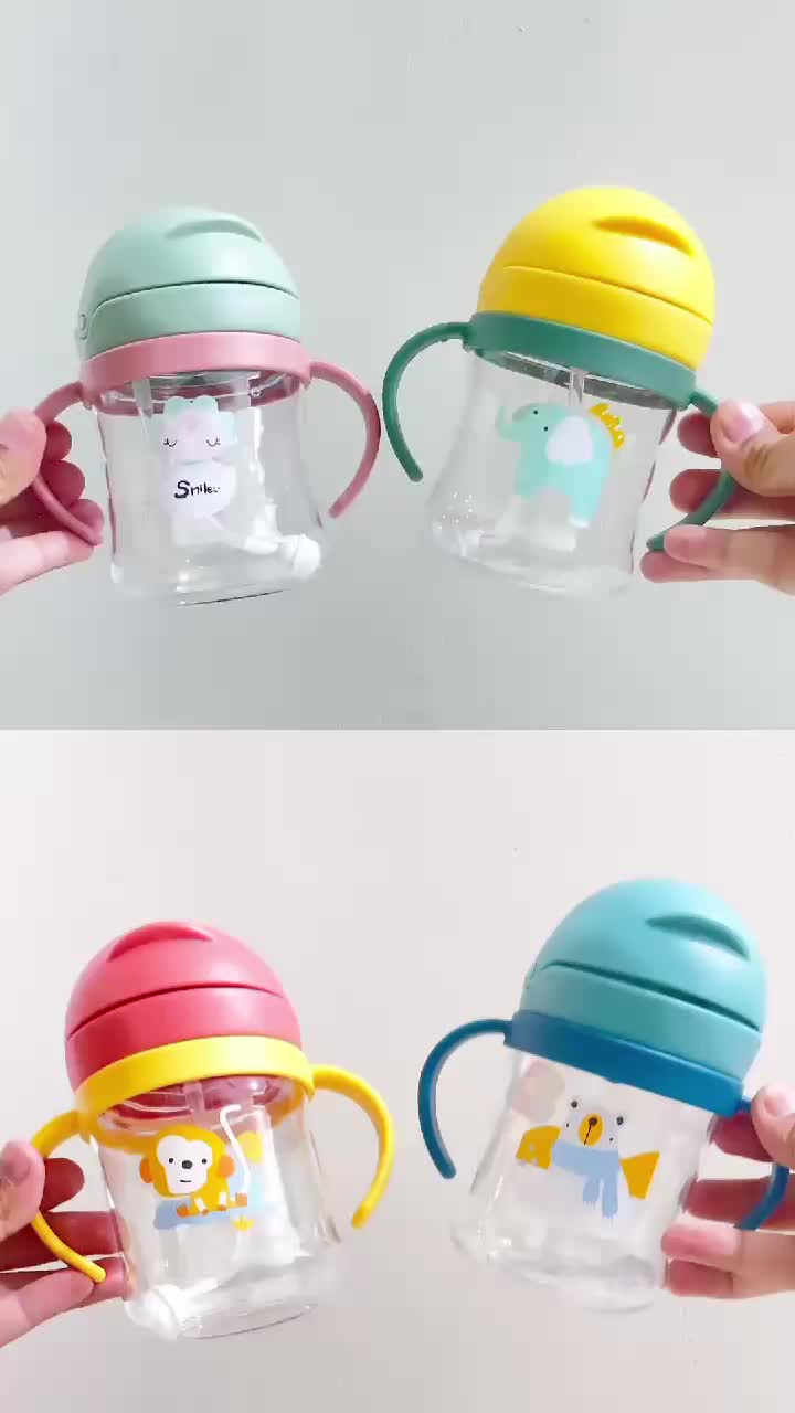 Botol Minum Anak Viral 280ML Botol Air Minum Anak Bayi Karakter Hewan Gelas Anak Balita Training Cup Baby Warna Pastel BotoL