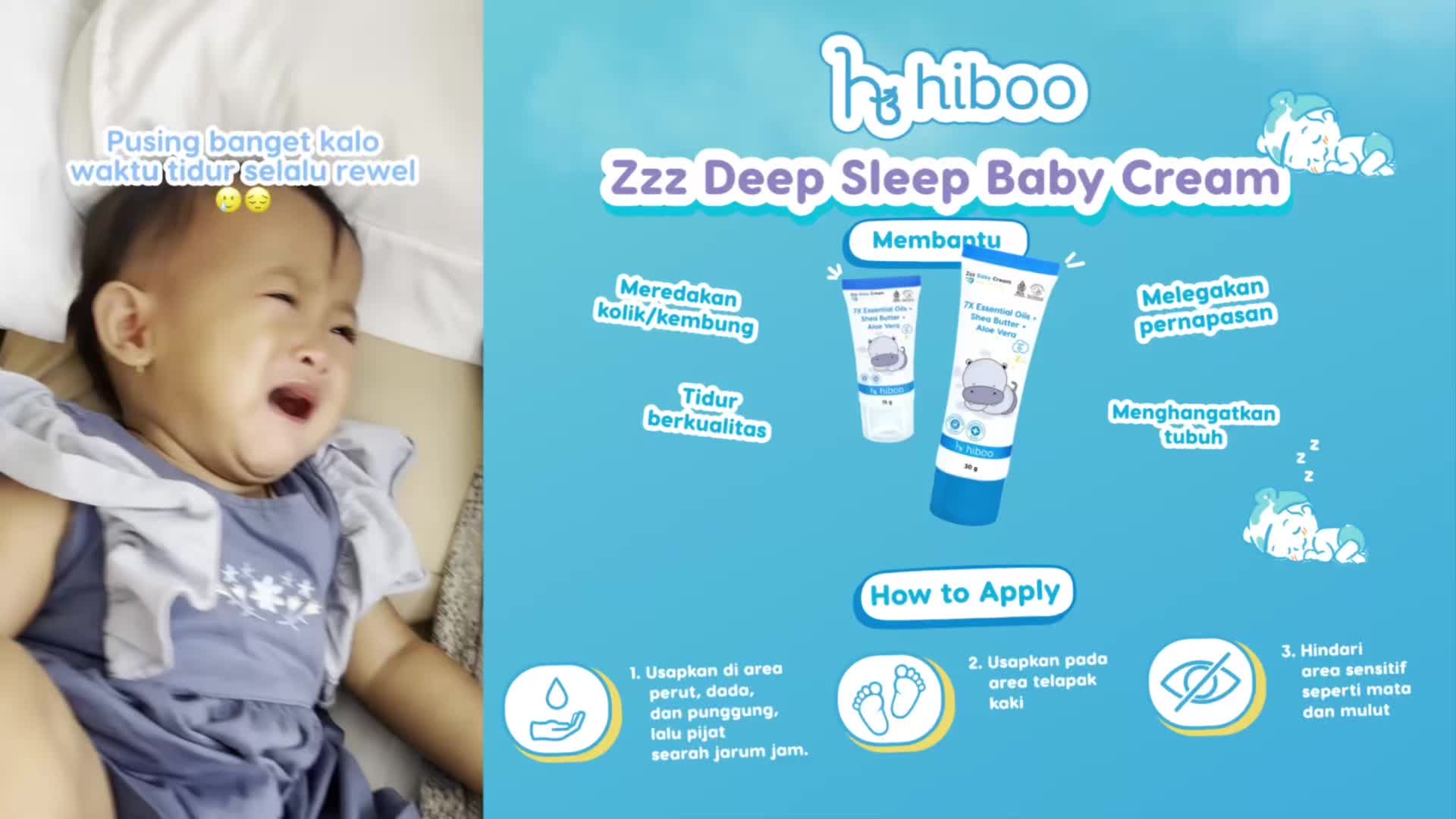 [BUY 1 GET 1 FREE] Hiboo Zzz Sleeping Baby Cream 15g + 15g with 7X Essential Oils – Baby Calming Cream Minyak Telon Skincare Anak Tidur Newborn Oil Body B11