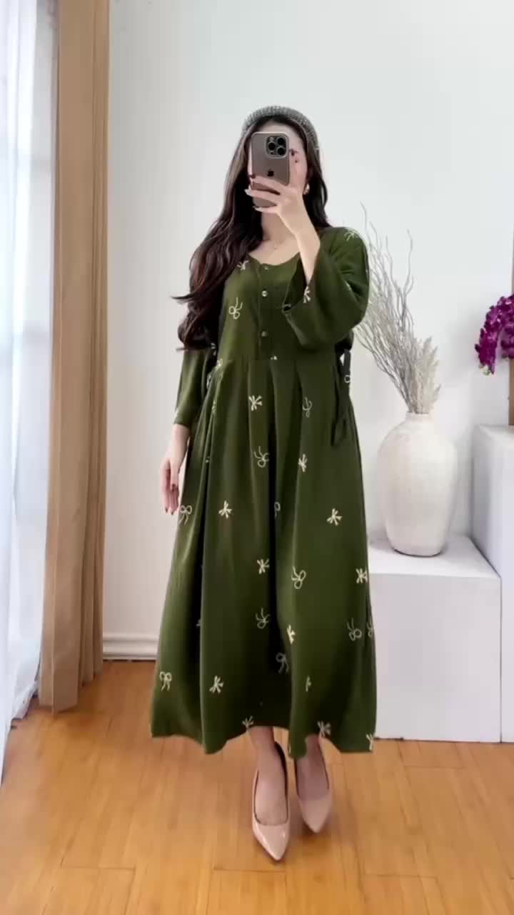 Daster Wanita Busui Bahan Rayon Super Tebel Dress Jumbo Lengen 3/4 Kekinian - Model Terbaru - Panjang, Bumil