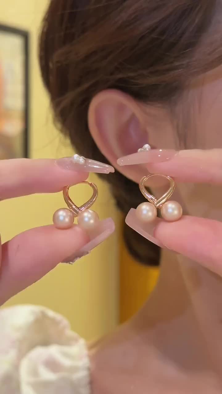 (Bebas beli 2 dapat bonus) A166 COD Anting bola menyeberang warna sampanye manis titanium wanita Korea
