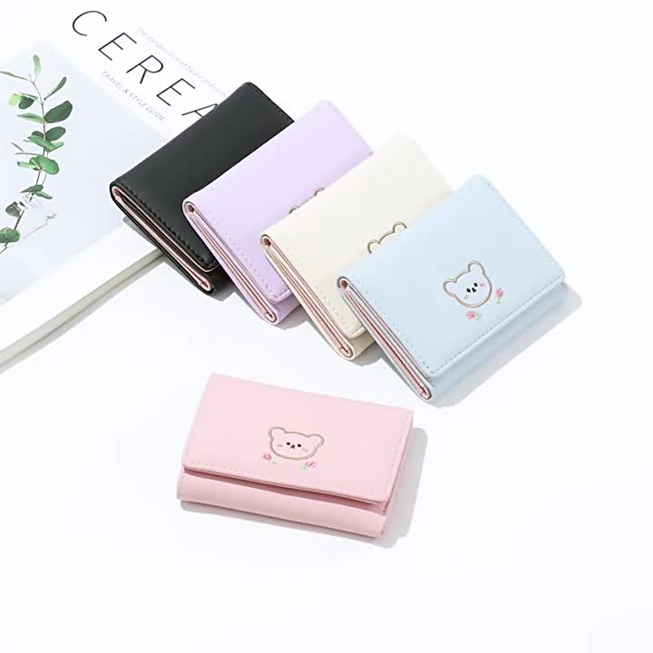 Dompet Lipat Wanita Kulit Jepang Bordir Dompet Kartu Wanita Dompet Koin Dompet Lipat Wanita Mahasiswa Dompet Pendek Fashion Baru DMQB014 Uang dompet  mini dompet  wanita dompet  couple