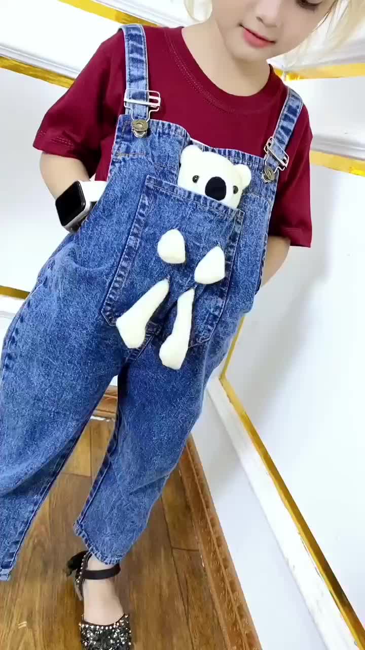 Setelan Anak Perempuan Kaos Katun dan Temi Kodok Jeans Fashion untuk Usia 1-7 Tahun - Bunda - Parsel, Celana jumpsuit anak cewek