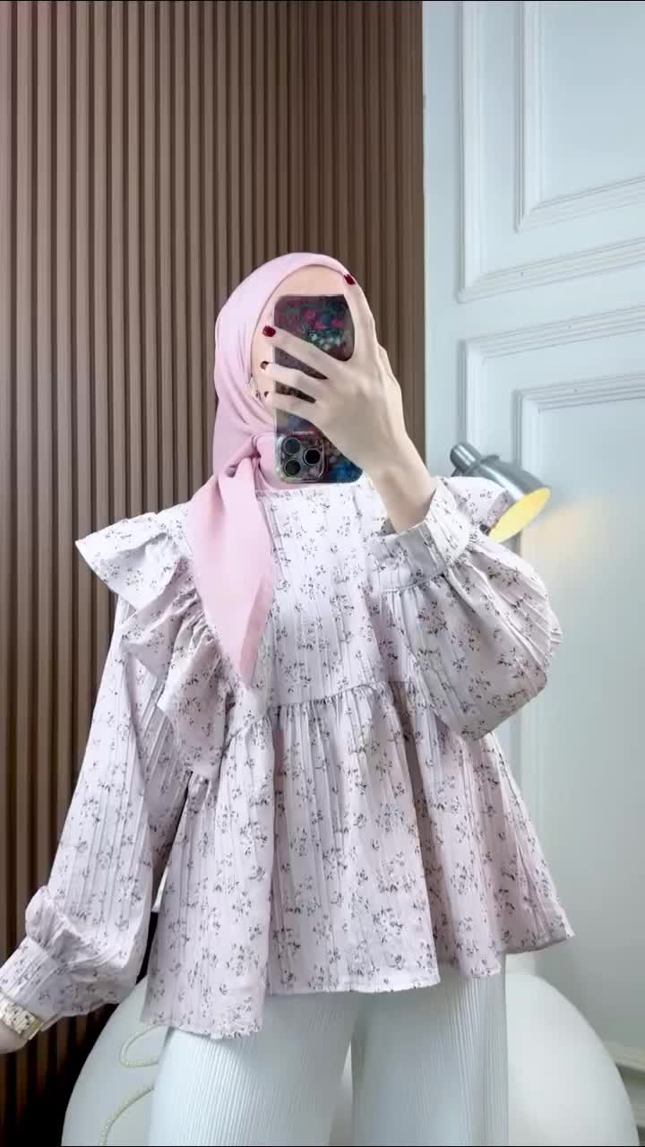 RANIA BLOUSE RUFFLE MOTIF/BLOUSE RUFFLE WANITA/BLOUSE KOREAN LOOK Wanita Atasan <FREE TALI>