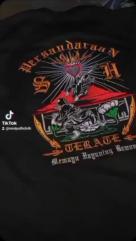 KAOS BORDIR PSHT KOAS SH TERATE LAWASAN BORDIR MOTIF ORANG SAMBUNG KATUN KAOS HITAM OBLONG