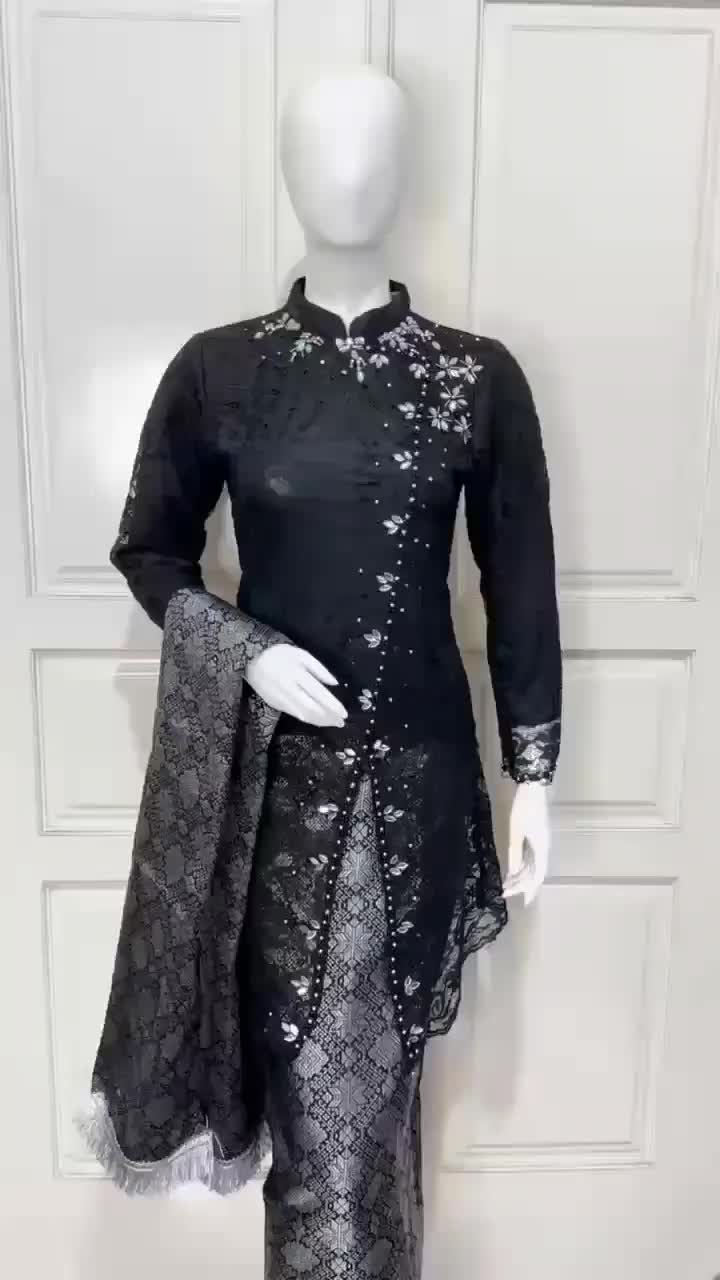 Setelan Kebaya Tunik Brokat Payet Janggan Kebaya Kurung Melayu Mix Songket Rok Dengan Selendang Kebaya Ibu Pengantin Dress Pesta Wanita Kondangan Atasan Baju Kebaya Wisuda Kebaya Lamaran Remaja
