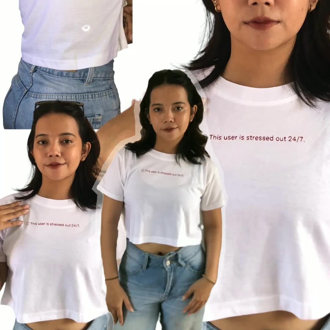 Stressed Out 24/7 Crop Tee | Main Oods | Crop Top YK2 | Kaos Skena Kaos Hitam Putih Black White