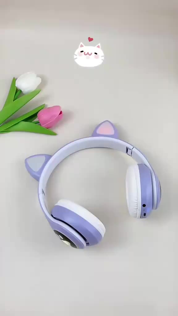 STN28 Headset Bluetooth RGB Light Cute Cat Headphone With Mic Control LED Stereo Music
