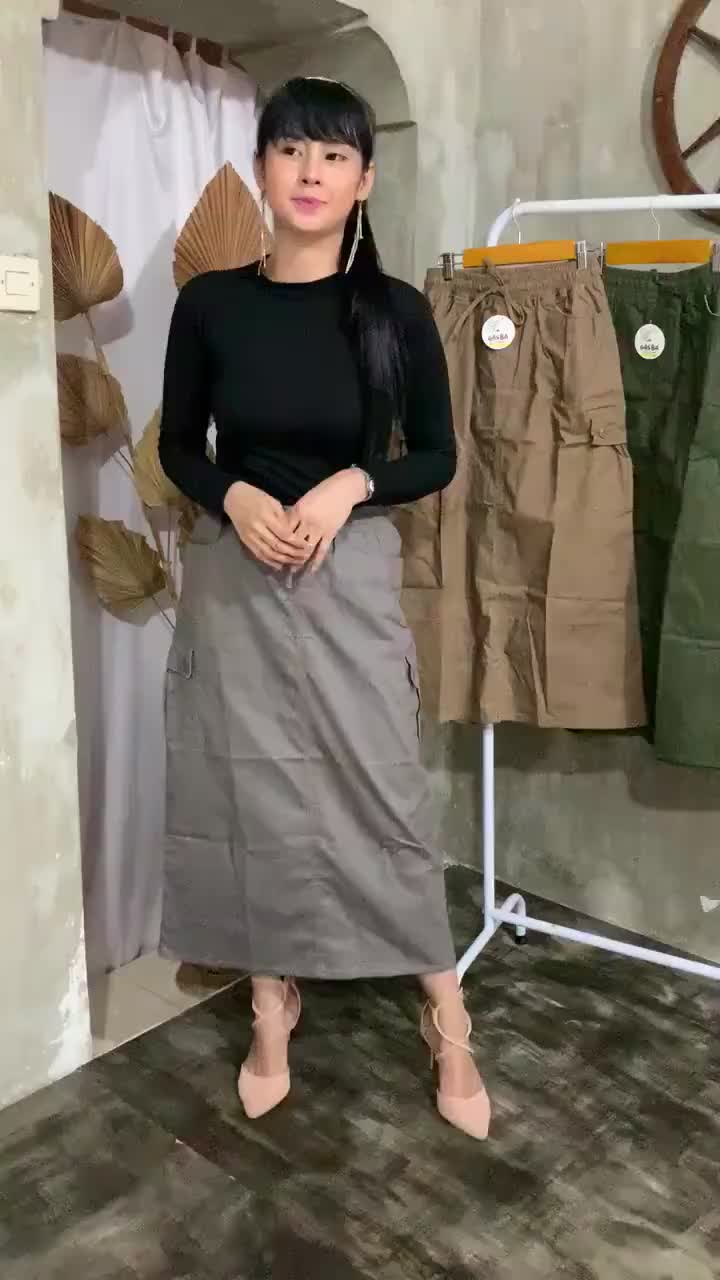 [ COD ] ROK CARGO WANITA PANJANG | KOREAN LILY SKIRT STYLE KEKINIAN | ROK CARGO TWILL IMPORT Kancing Nyaman