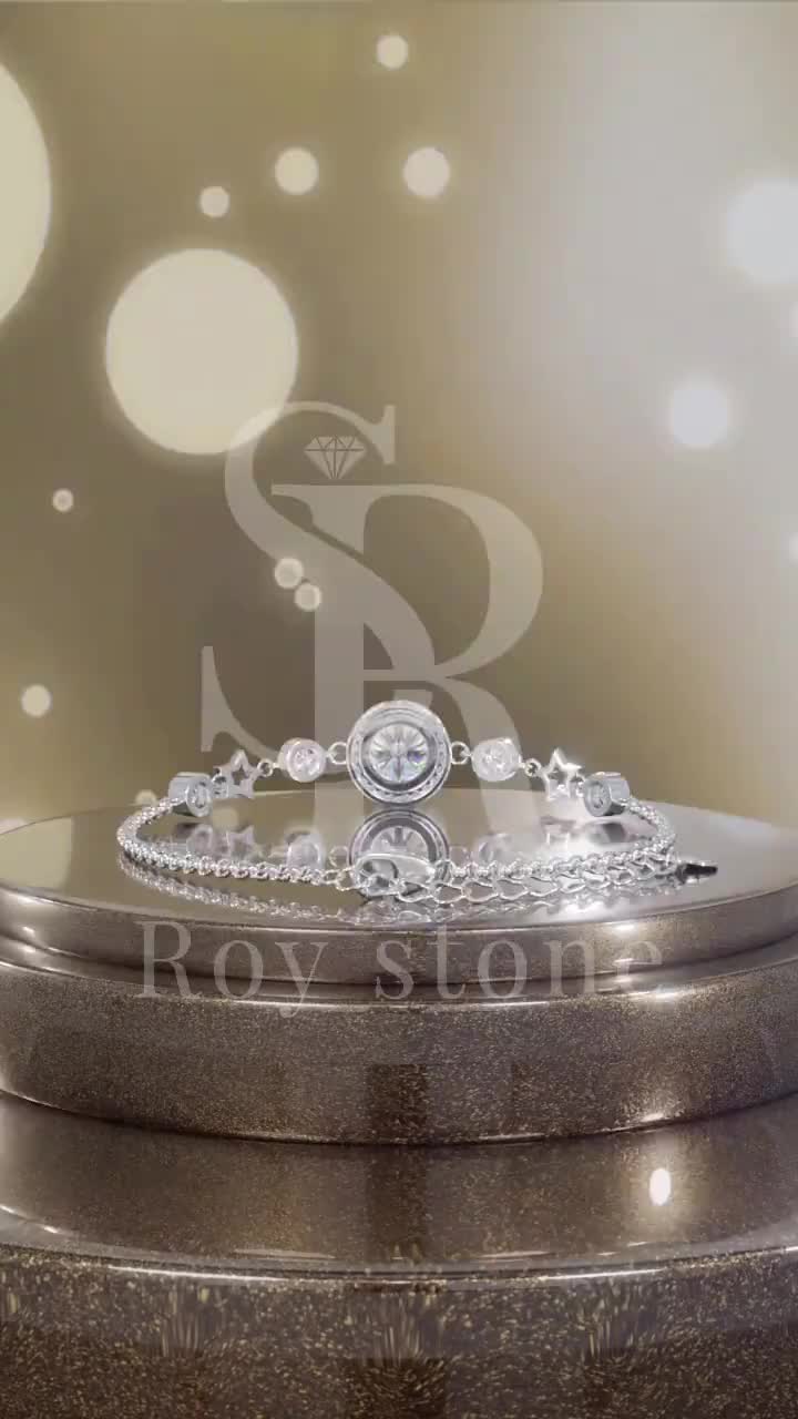 RoyStone - Gelang Luxury Round Bracelet Wanita Perhiasan Moissanite Sertifikat GRA Original Lapis Emas 18K