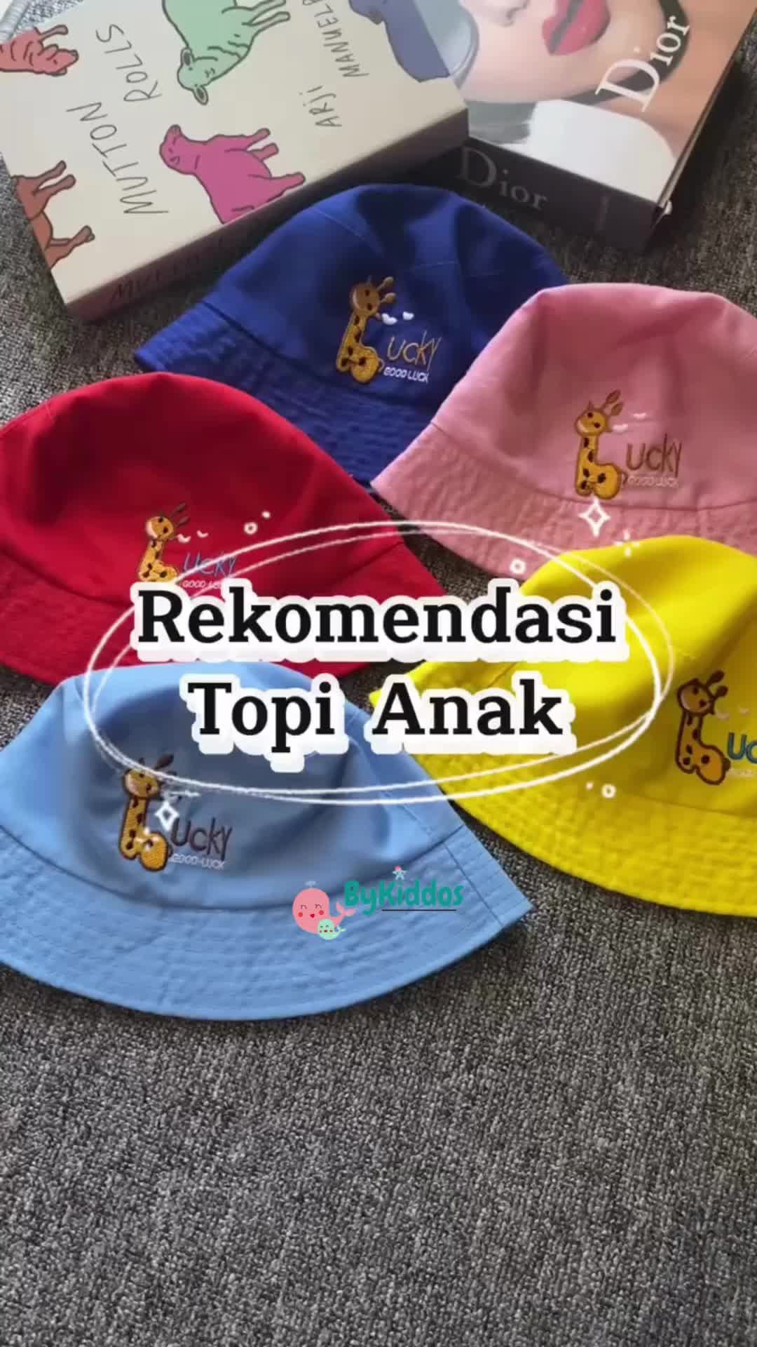 ByKiddos - Topi Bucket Tali Bordir / Topi Anak Laki laki dan Perempuan / Topi Bayi Warna Warni Lucu
