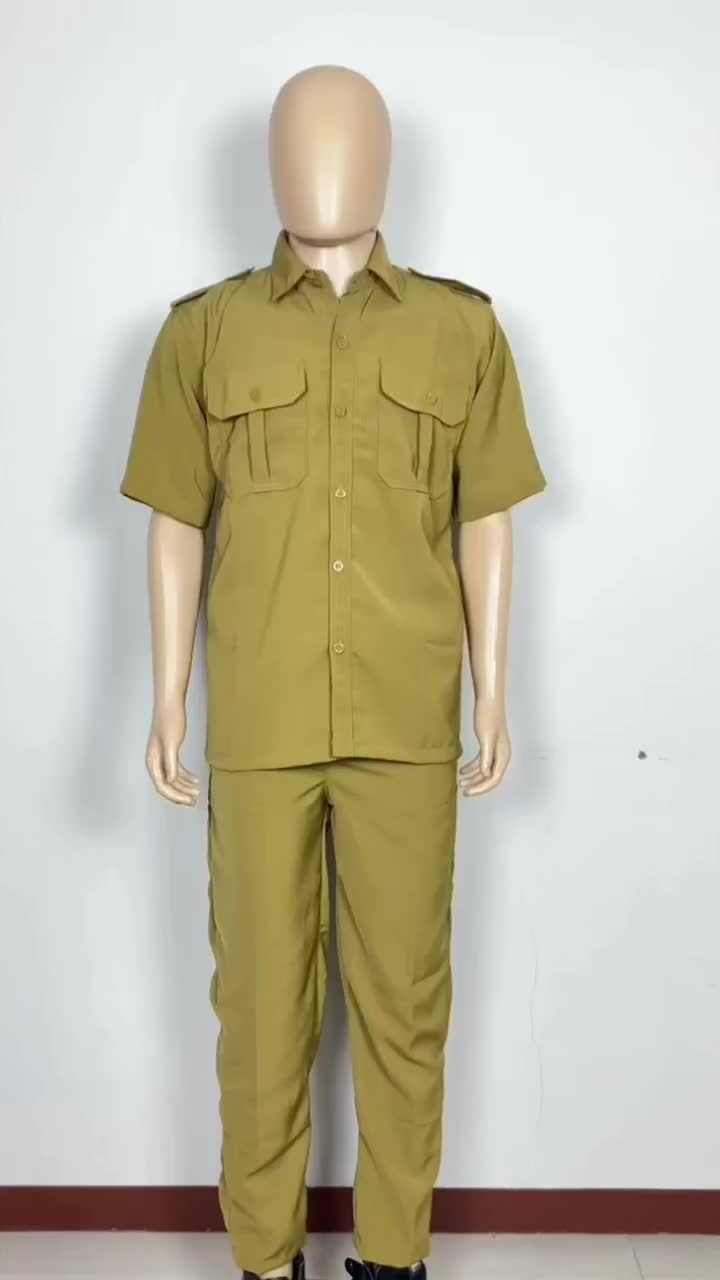 Seragam PNS ASN Pemda Pemkot Guru Pria Khaki Muda Sedang Tua Baju dan Celana Panjang Katun Lembut Setelan  Kerja Lengan  Pendek