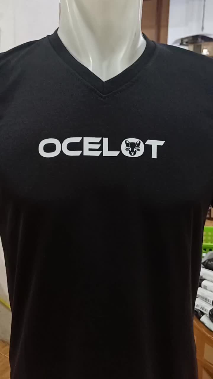 Ocelot Kaos Polos V neck bahan PE / Poliester Pria I wanita lengan Pendek Round Neck | Outlet Kaos