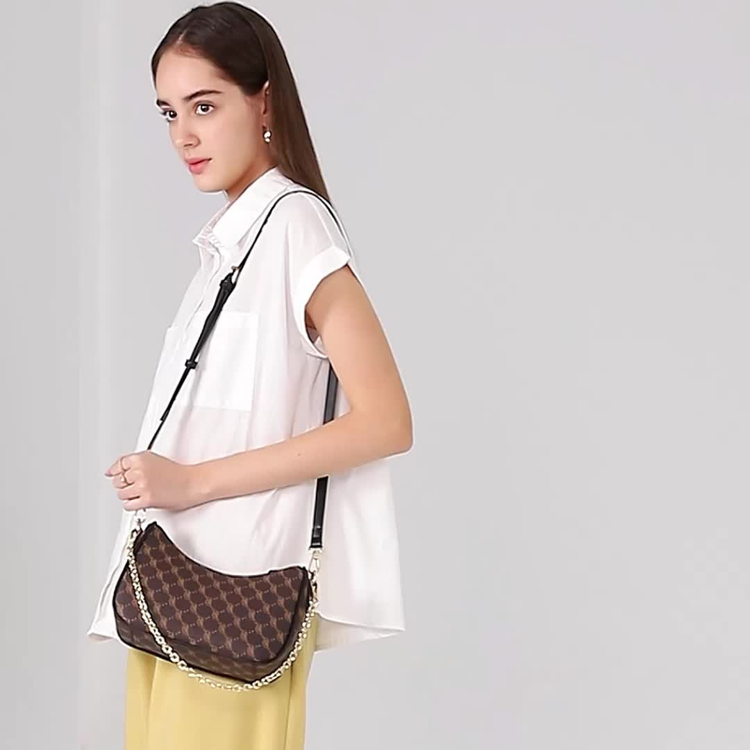 【Hobo Bag 】BOSTANTEN Monogram Slingbag Tas Selempang Wanita Tas Rantai Wanita Kulit Sintetis