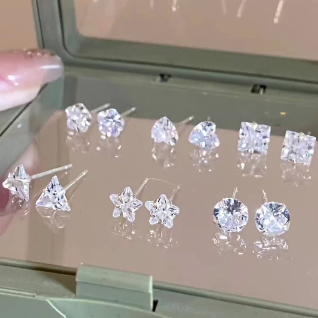 Sepasang Anting Baja Monel Diamond Anti Karat dan Gatal Putih - Earrings, Kulit, Giwang, Besi