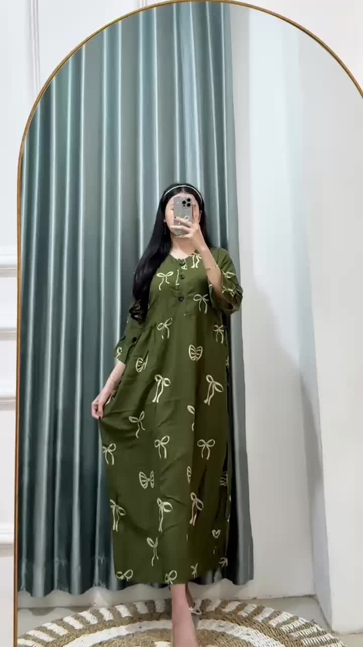 Arima - Dress Chibi Daster Lengan 3/4 Busui Kancing Bahan Rayon bisa untuk ibu Hamil Menyusui daster rumahan Bumil Hits