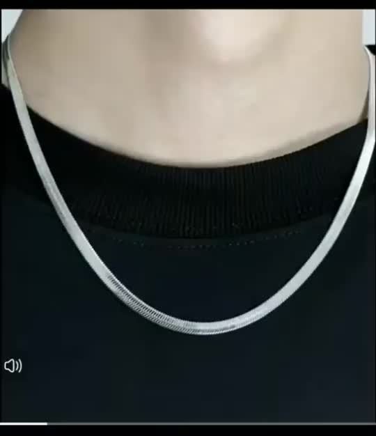Titanium Kalung Pria dan Wanita Silver Anti Karat Tidak Luntur Rantai Gepeng Belut Titanium Silver Pipih