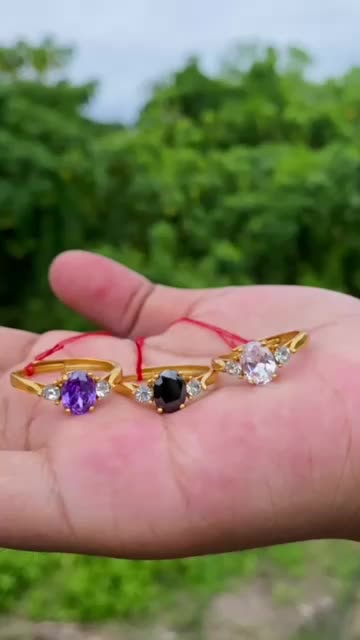 CINCIN AURA WANITA ALL SIZE - Black Onyx, Kecubung, Rose Quart, Moissanite - Ring Perunggu Gold Plate 18carat