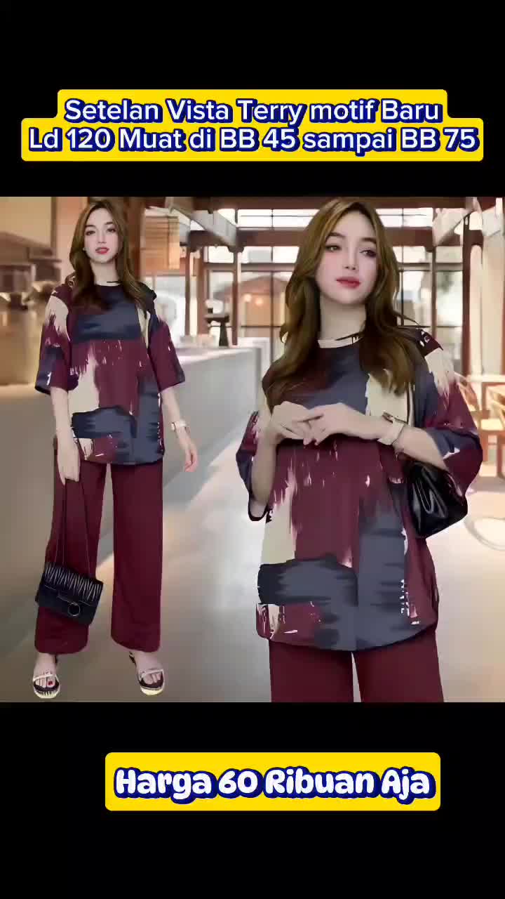 MAYAMEEN SETELAN WANITA LD 120 CELANA LURUS DAN ATASAN OVAL BELAHAN KIRI DAN KANAN OVERSIZE WANITA celana lurus karet kantor kaos santai Motif