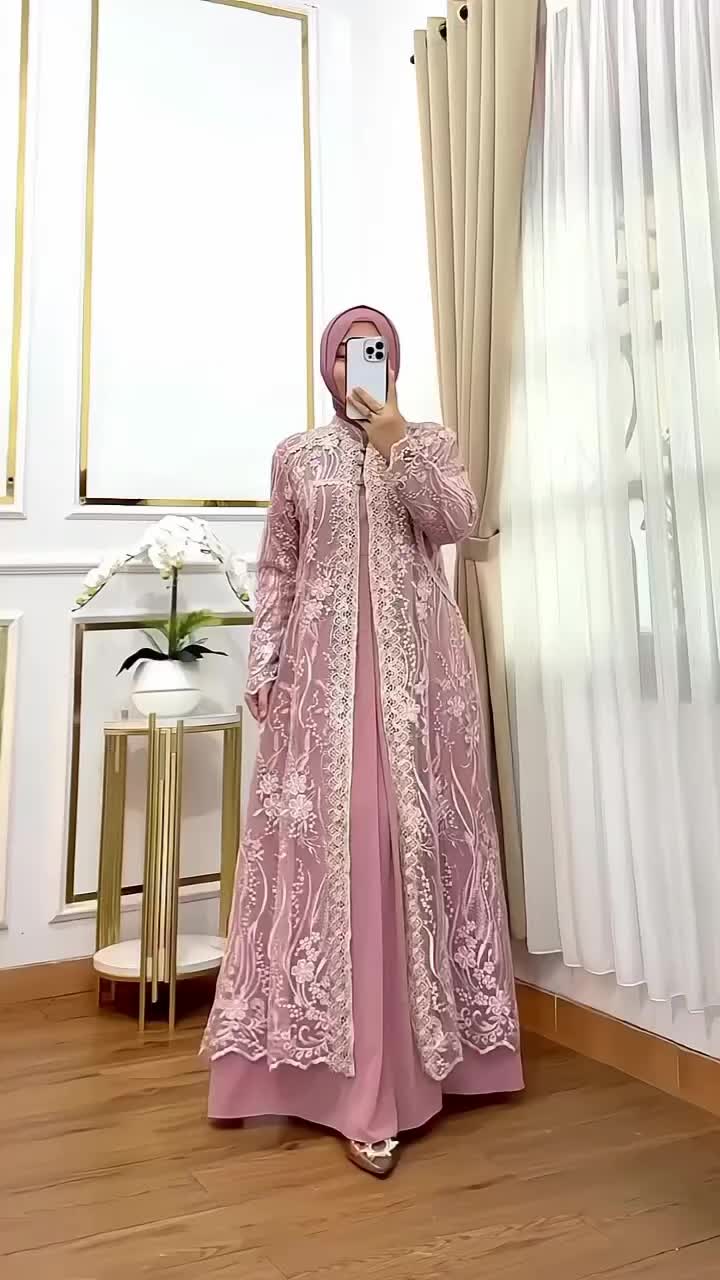 Amora Maxi Gamis Brokat Termewah Dua Layer Terpisah Wanita Dewasa Bahan Ceruty Babydoll Full Furing Mix Renda Terbaru 2025 Viral Dress Brukat Modern Busana Muslim Wanita