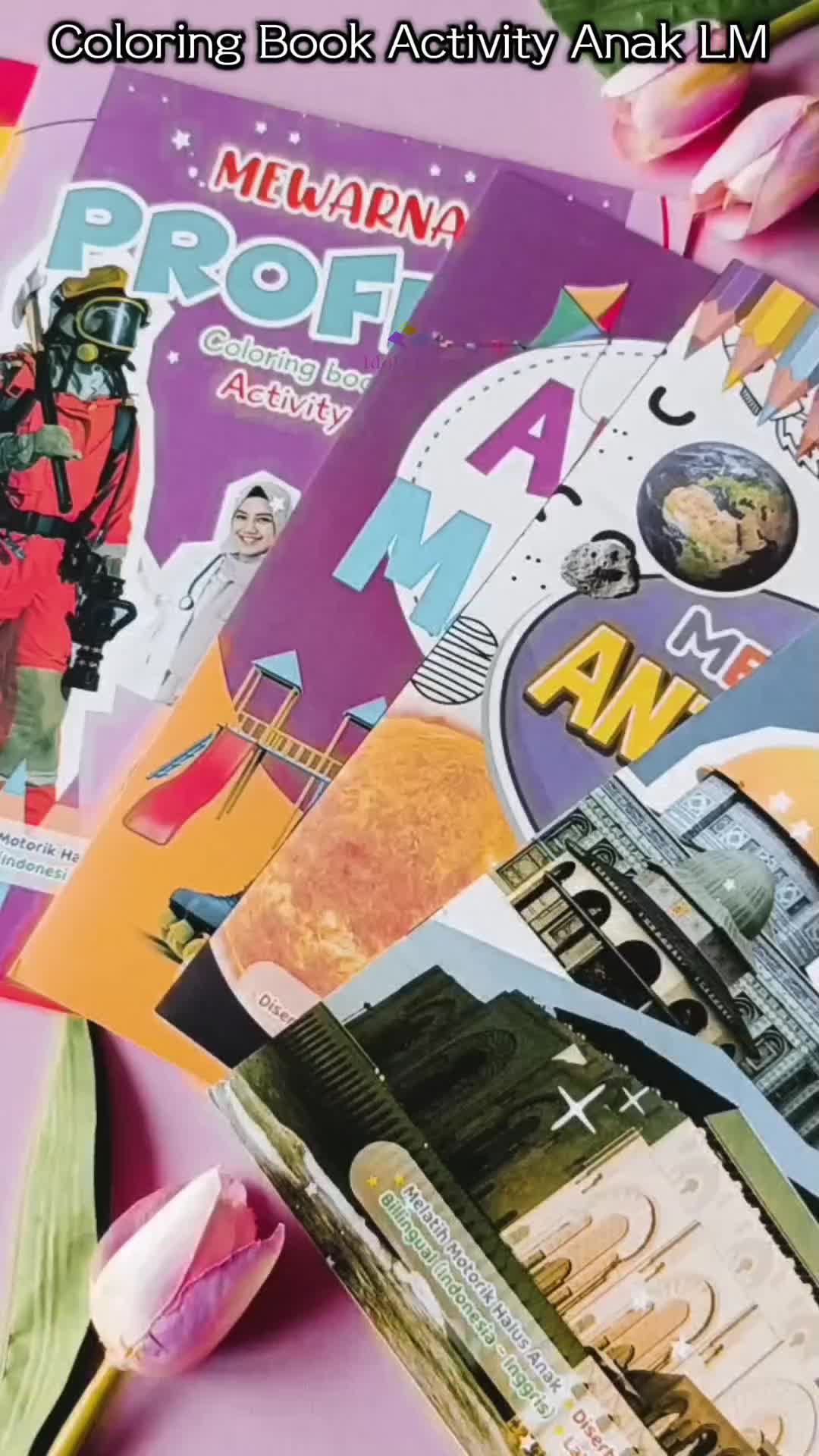 Buku Mewarnai Rumah Adat - Profesi - Masjid Megah - Antariksa - Mainan - Fasilitas Umum UK Besar LM