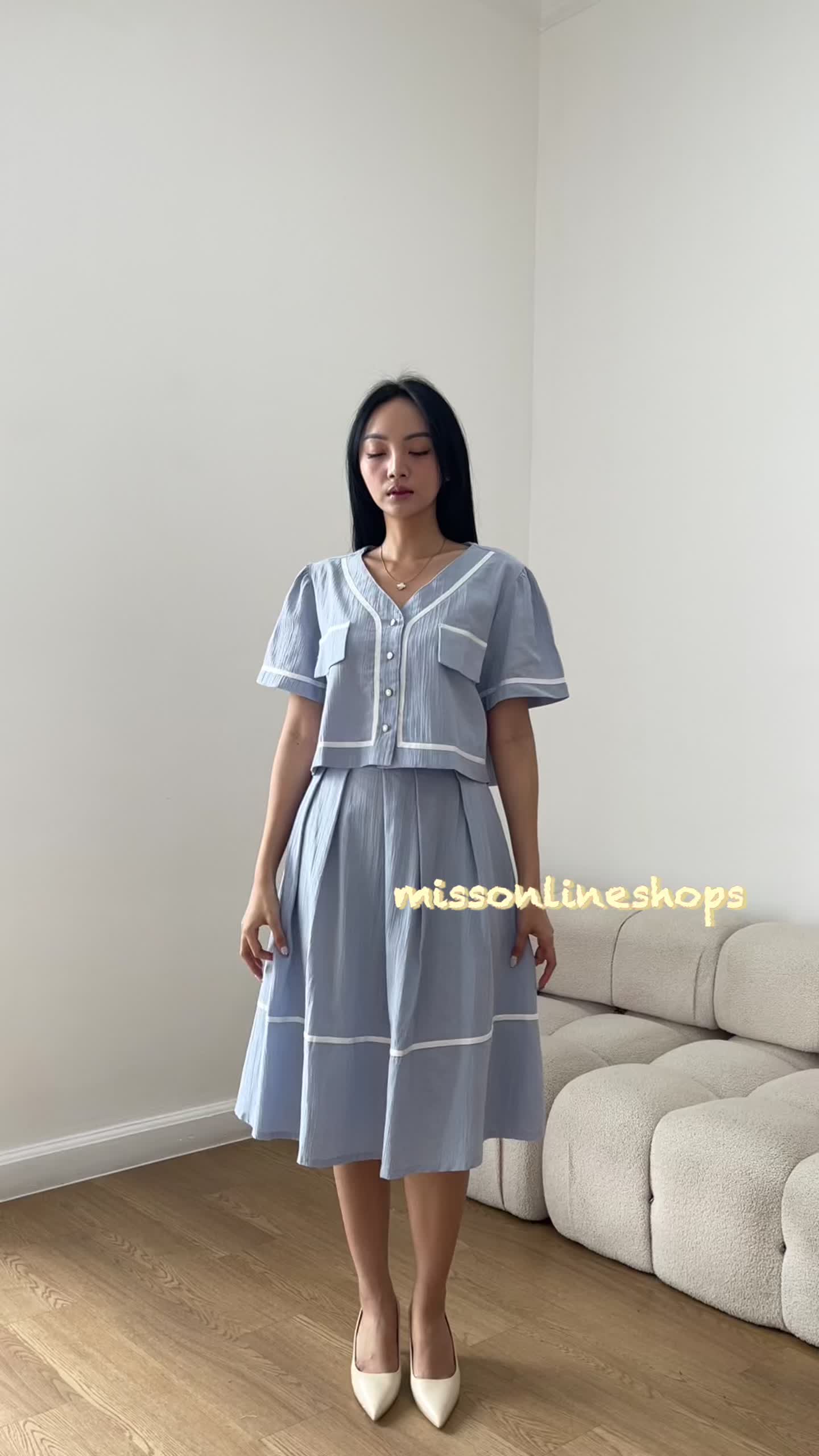 MISSOL one set wanita atasan dan rok flare korean style polos linen SET1319  presenter tv one