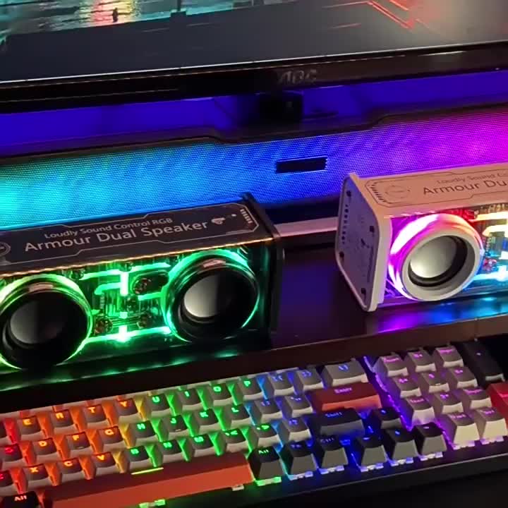 V8 ARMOUR Speaker Bluetooth V8 10W Double Subwoofer Music BASS RGB LED Light Transparent