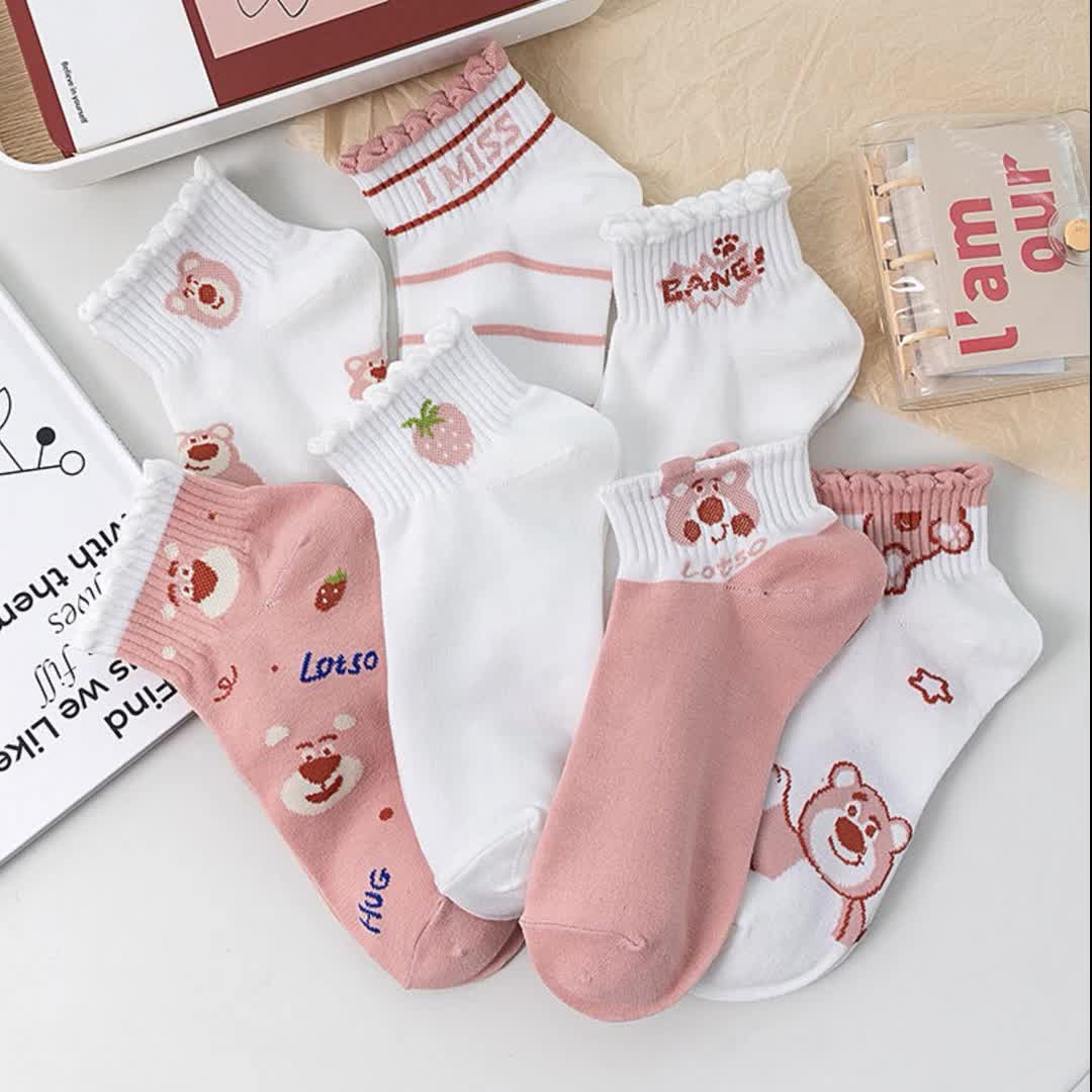 KK280 Kaos Kaki Pendek Wanita Semata Kaki Funny Bear Women Socks