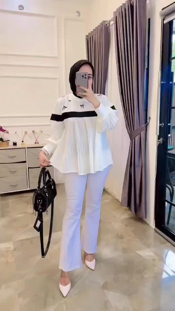 Ready Stok Siap Kirim • Frisia Blouse • Matt Horney Knit Mix Soft Crinckle Prisket Formal Muslim Nyaman Wanita Keren