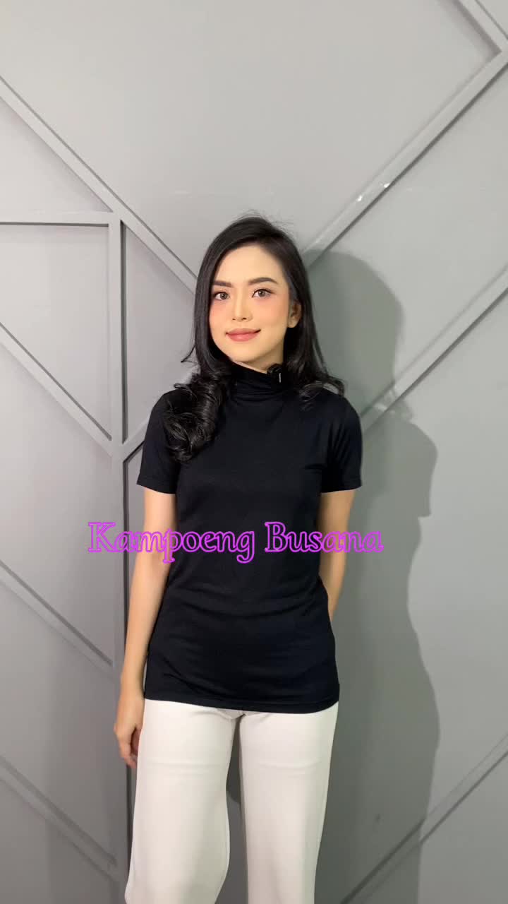 Manset Baju Turtleneck Lengan Pendek Polos Wanita Dalaman Dewasa
