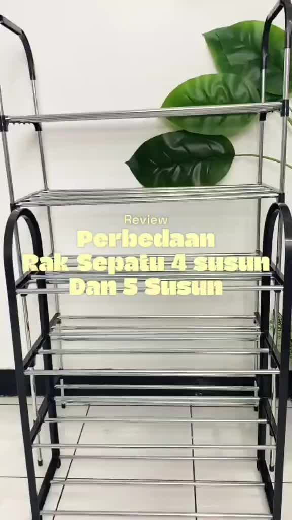COD Rak Sepatu Plastik 4 5 Susun | Rak Multifungsi Gantungan Rak Estetik | Rak Tempat Sandal Plastik Stainless Steel Black