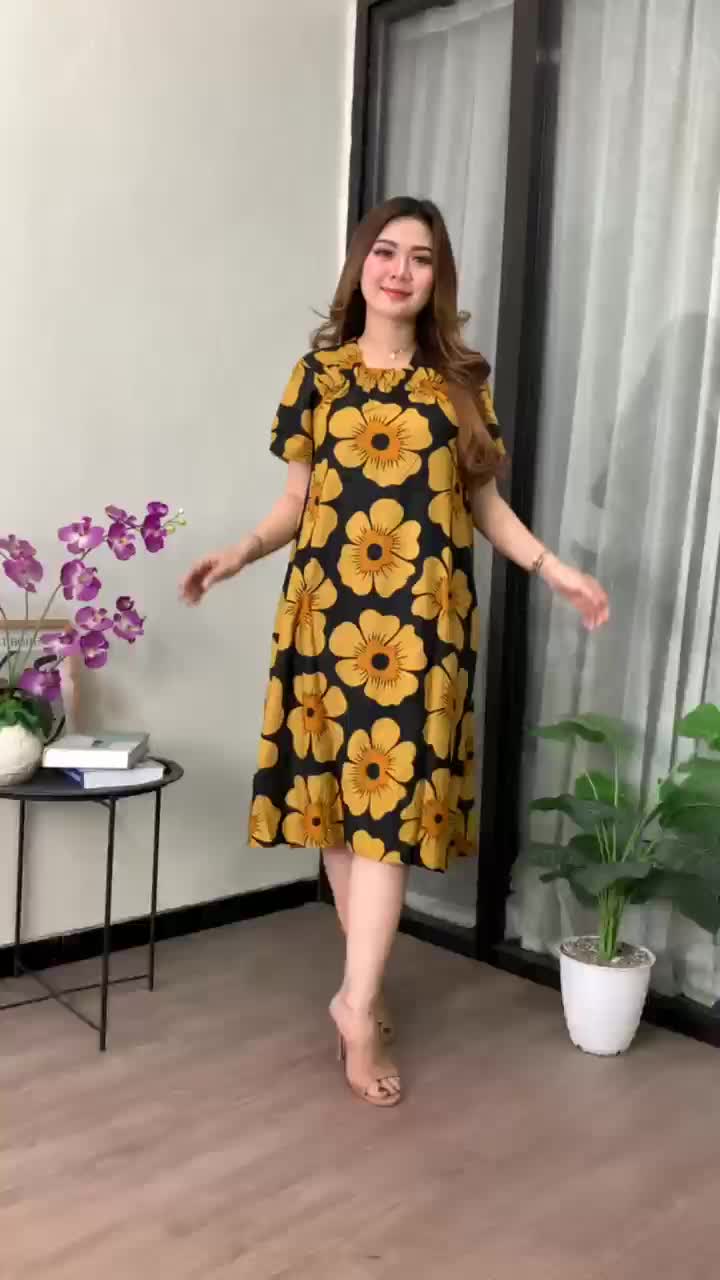 Daster Rayon Fuji Jumbo Ld 110 Kekinian Busui Karet Depan Lengan Pendek Motif Inem