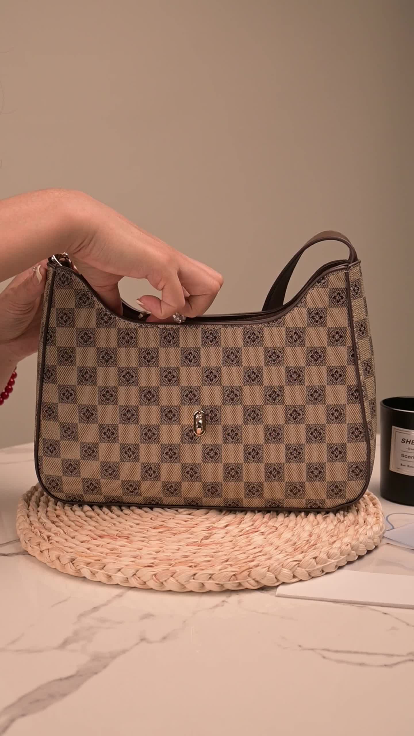 【Tas Kotak-Kotak Persegi 2025】Coklat & Khaki, Desain Kokoh & Trendi! Tas Ketek Elegan untuk Wanita Karir & Fashionable Selempang Slingbag