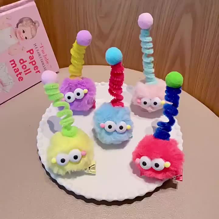 JEPIT RAMBUT POMPOM ANAK MODEL BONEKA LUCU / AKSESSORIS RAMBUT KLIP BULU KARAKTER